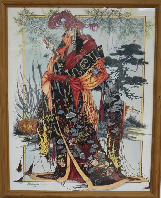 Four colour prints, illustrations for Japanese Fantasy, largest 87 x 65cm